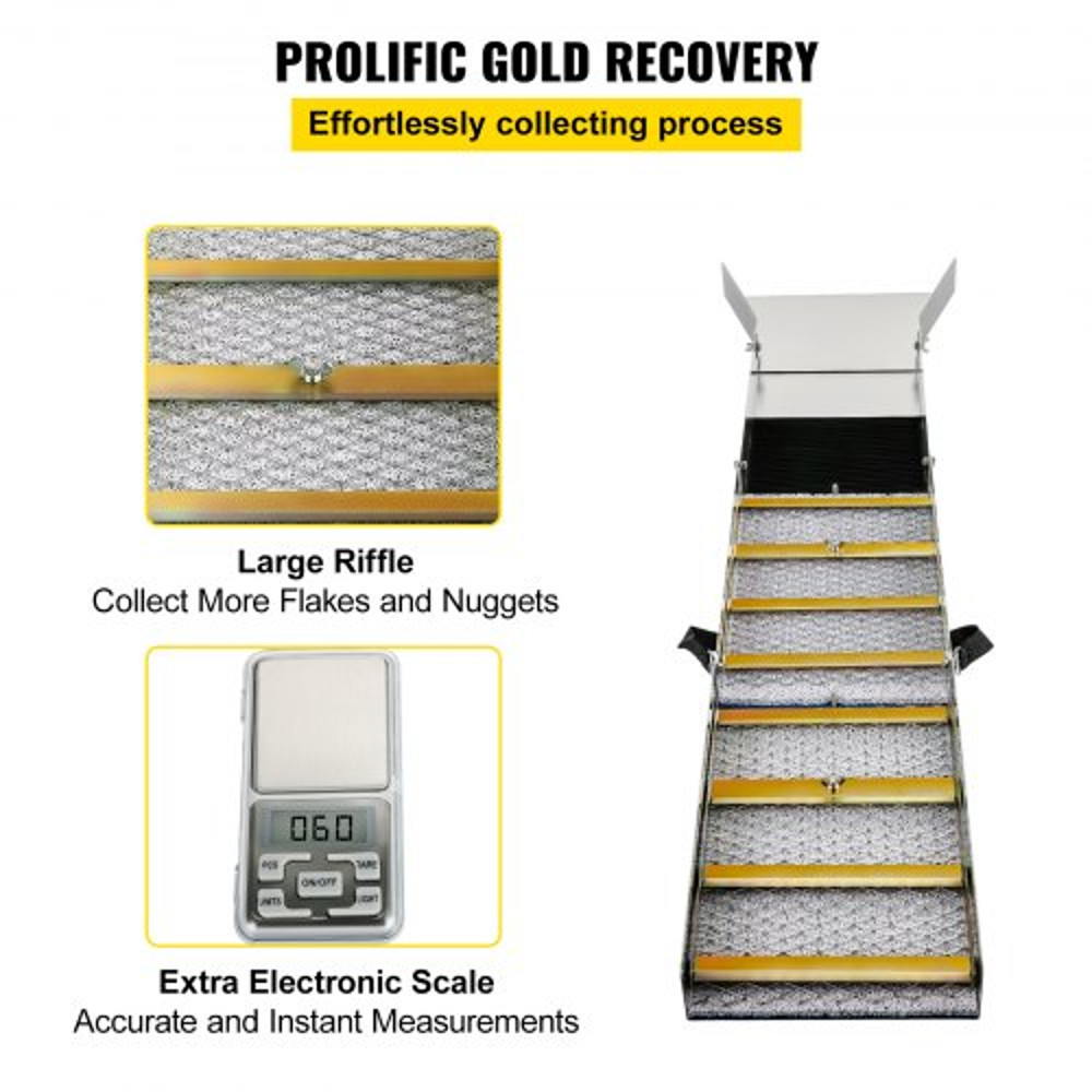 Folding Aluminum Alloy Sluice Box for Gold Panning, Lightweight Portable Sluice with Miners Moss