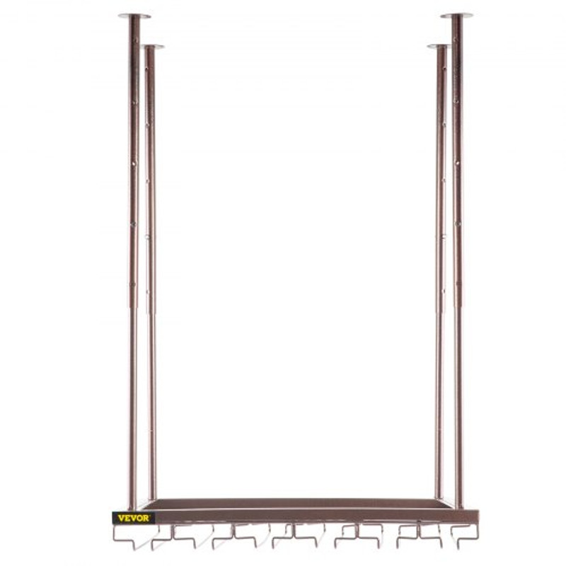 Ceiling-Mounted Wine Glass Rack, Adjustable Hanging Rack for Bar, Kitchen, Cafe, Coppery Wall Wine Glass
