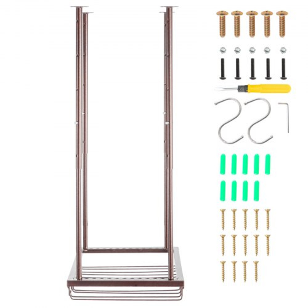 Ceiling-Mounted Wine Glass Rack, Adjustable Hanging Rack for Bar, Kitchen, Cafe, Coppery Wall Wine Glass