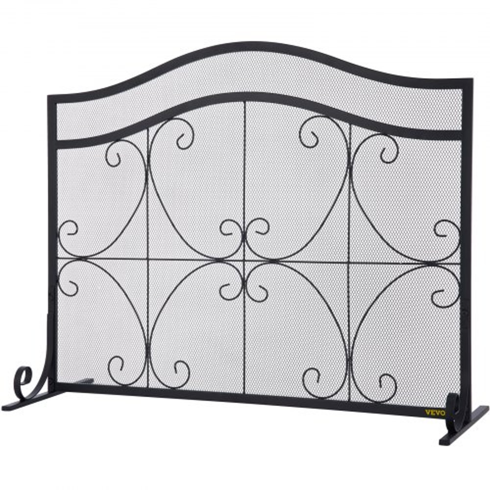 Heavy Duty Fireplace Screen, Freestanding Iron Spark Guard with Broom, Tong, Shovel & Poker, Metal Mesh, Fire Screen