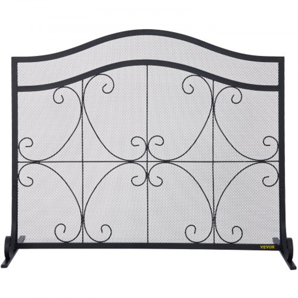 Heavy Duty Fireplace Screen, Freestanding Iron Spark Guard with Broom, Tong, Shovel & Poker, Metal Mesh, Fire Screen
