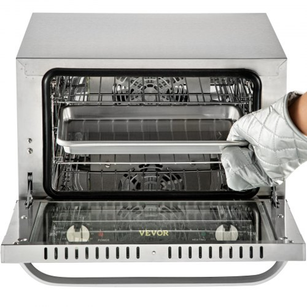 Commercial Convection Oven, Quarter-Size Electric Baking Oven Countertop Tier Toaster w/ Glass Door, Wire Racks, Clip