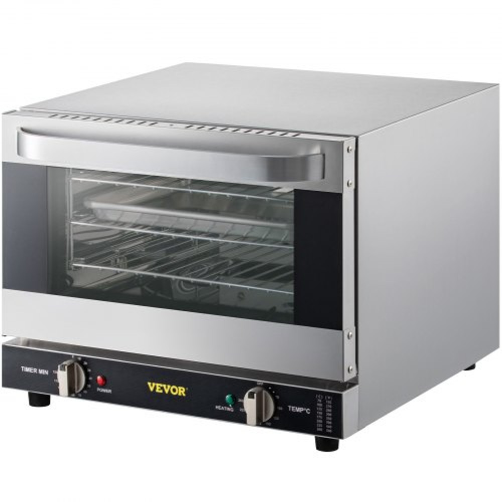 Commercial Convection Oven, Quarter-Size Electric Baking Oven Countertop Tier Toaster w/ Glass Door, Wire Racks, Clip