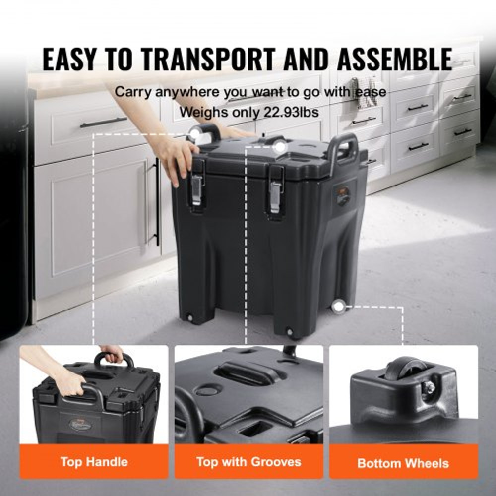 Insulated Food Carrier, Stackable Catering Hot Box w/ Stainless Steel Barrel, LLDPE Top Load Food Warmer for Restaurant