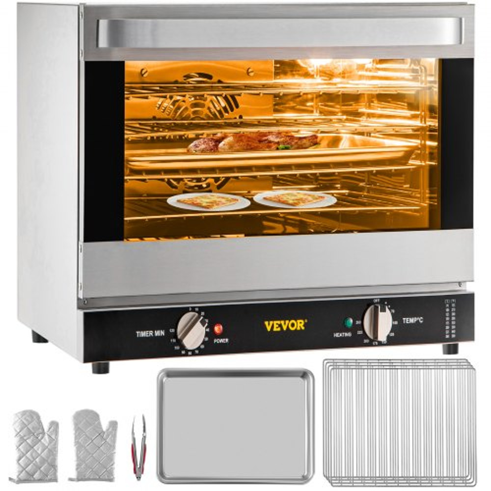 Commercial Convection Oven, Electric Countertop Tier Toaster, Stainless Steel Baking Oven w/ Trays, Wire Racks