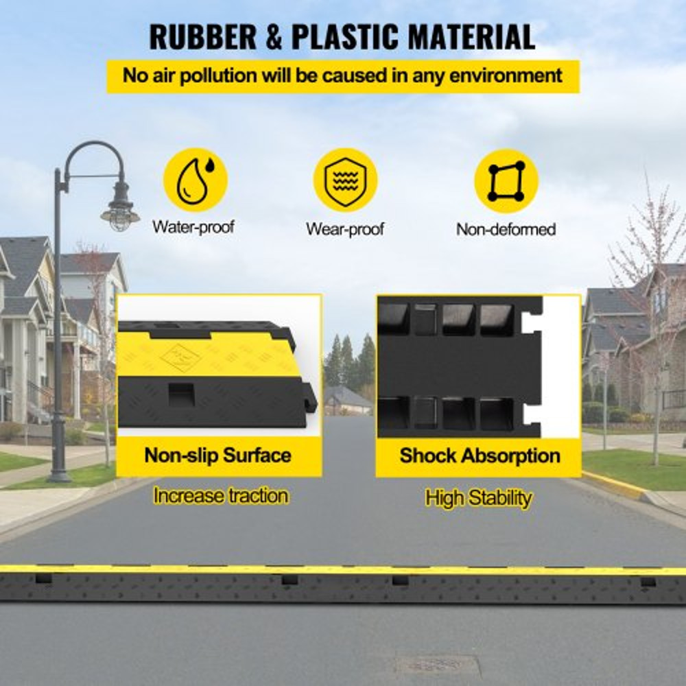 Cable Protector Ramp Channels Speed Bump Hump, Rubber Modular Speed Bump High LBS Load Capacity, Driveway Cord Cover