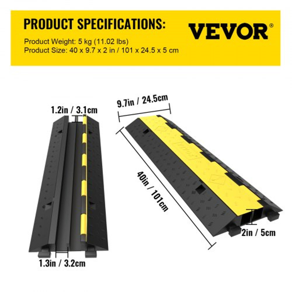 Cable Protector Ramp Channels Speed Bump Hump, Rubber Modular Speed Bump High LBS Load Capacity, Driveway Cord Cover