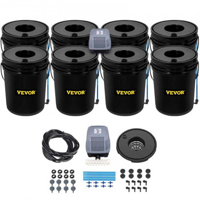 Deep Water Culture DWC Hydroponic System, Gallon Bucket Grow Kit with Air Pump, Stones, & Water Level Device