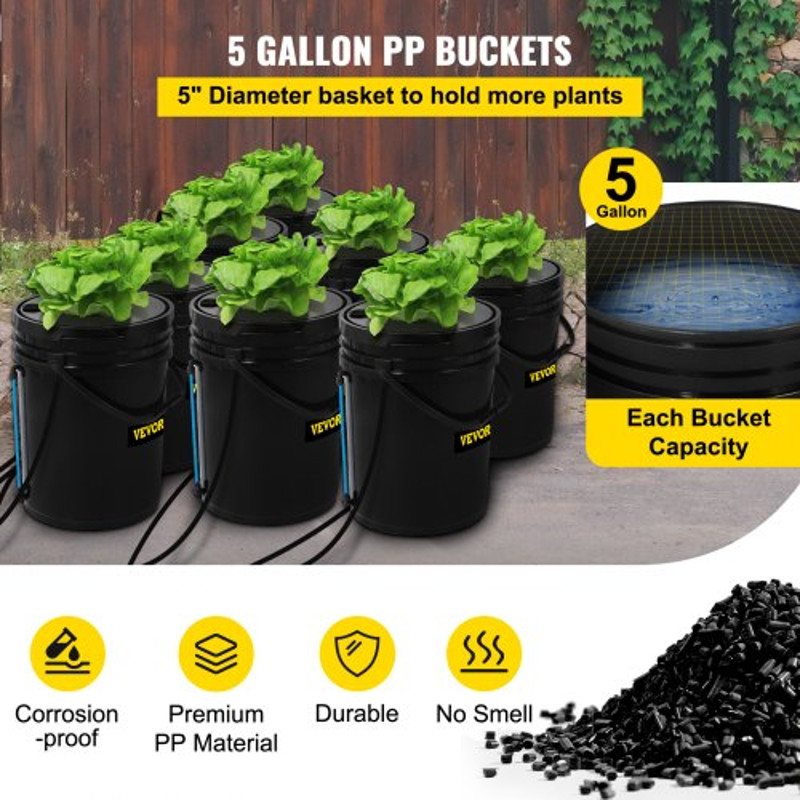 Deep Water Culture DWC Hydroponic System, Gallon Bucket Grow Kit with Air Pump, Stones, & Water Level Device