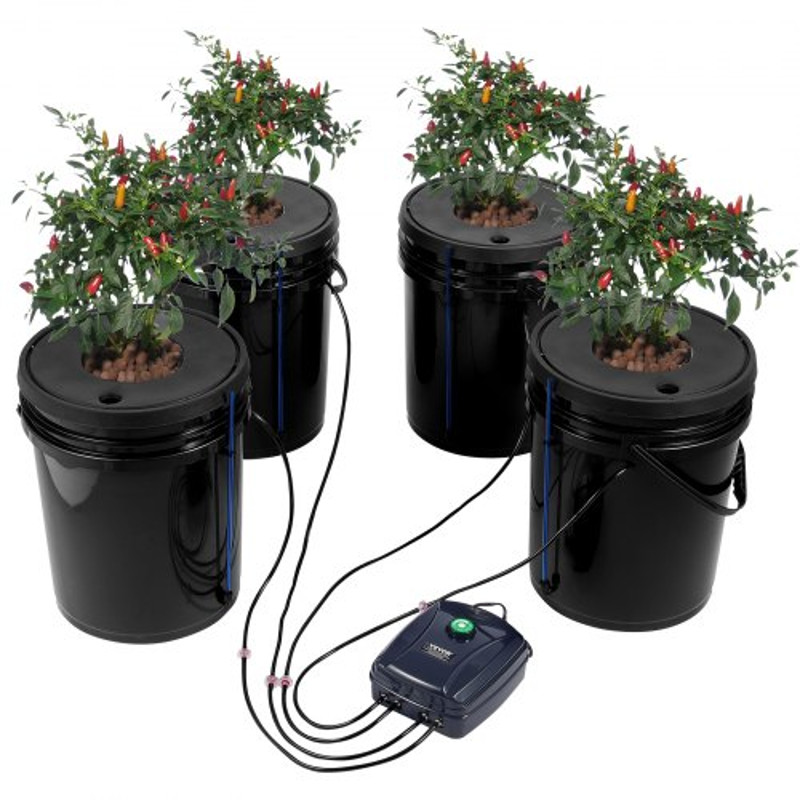 DWC Hydroponic System Gallon Buckets, Deep Water Culture Growing Bucket Kit with Pump, Air Stone & Water Level Device