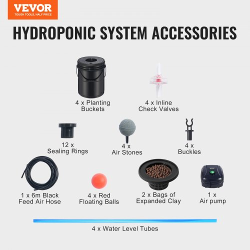 DWC Hydroponic System Gallon Buckets, Deep Water Culture Growing Bucket Kit with Pump, Air Stone & Water Level Device