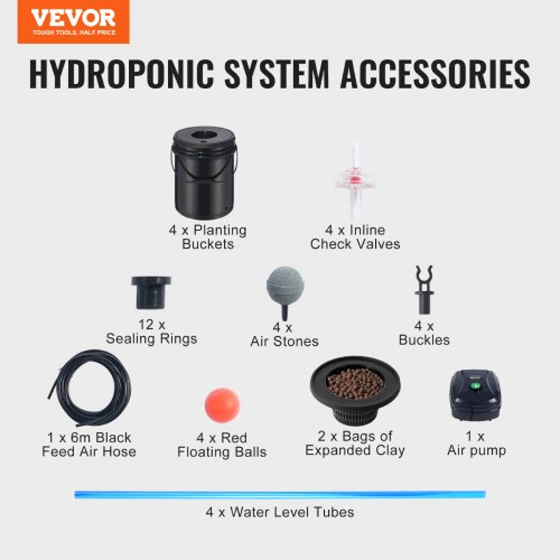 DWC Hydroponic System Gallon Buckets, Deep Water Culture Growing Bucket Kit with Pump, Air Stone & Water Level Device
