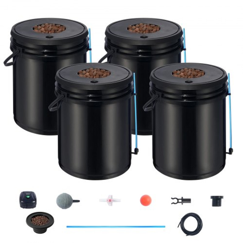 DWC Hydroponic System Gallon Buckets, Deep Water Culture Growing Bucket Kit with Pump, Air Stone & Water Level Device