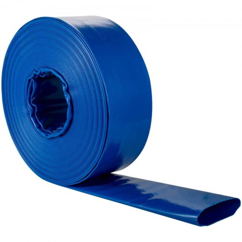 PVC Fabric Lay Flat Discharge Hose, Heavy Duty Blue Backwash Drain Hose with Clamps, Ideal for Swimming Pool