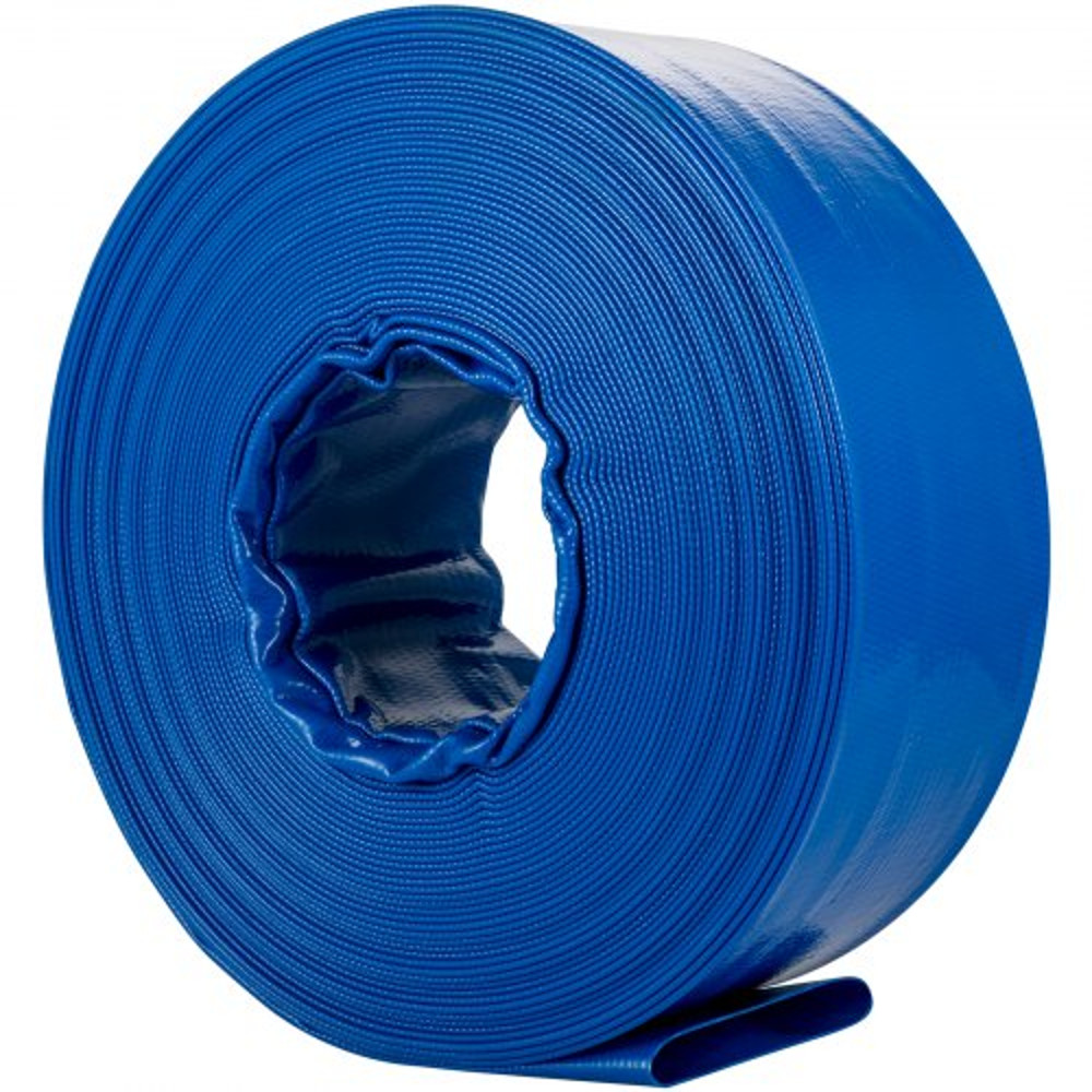 PVC Fabric Lay Flat Discharge Hose, Heavy Duty Blue Backwash Drain Hose with Clamps, Ideal for Swimming Pool