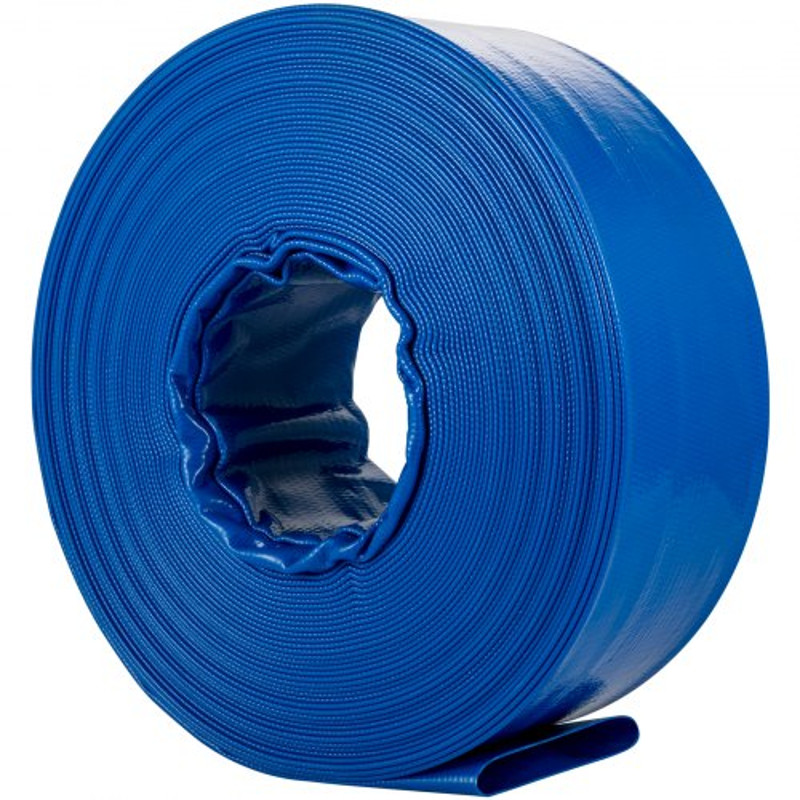 PVC Fabric Lay Flat Discharge Hose, Heavy Duty Blue Backwash Drain Hose with Clamps, Ideal for Swimming Pool