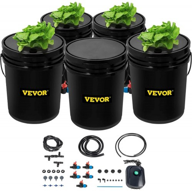 Deep Water Culture DWC Hydroponic System, Gallon Bucket Grow Kit with Air Pump, Air Stones & Connected Reservoir
