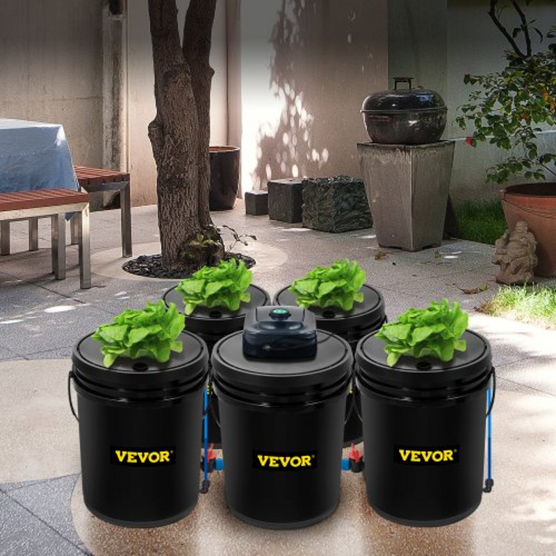 Deep Water Culture DWC Hydroponic System, Gallon Bucket Grow Kit with Air Pump, Air Stones & Connected Reservoir
