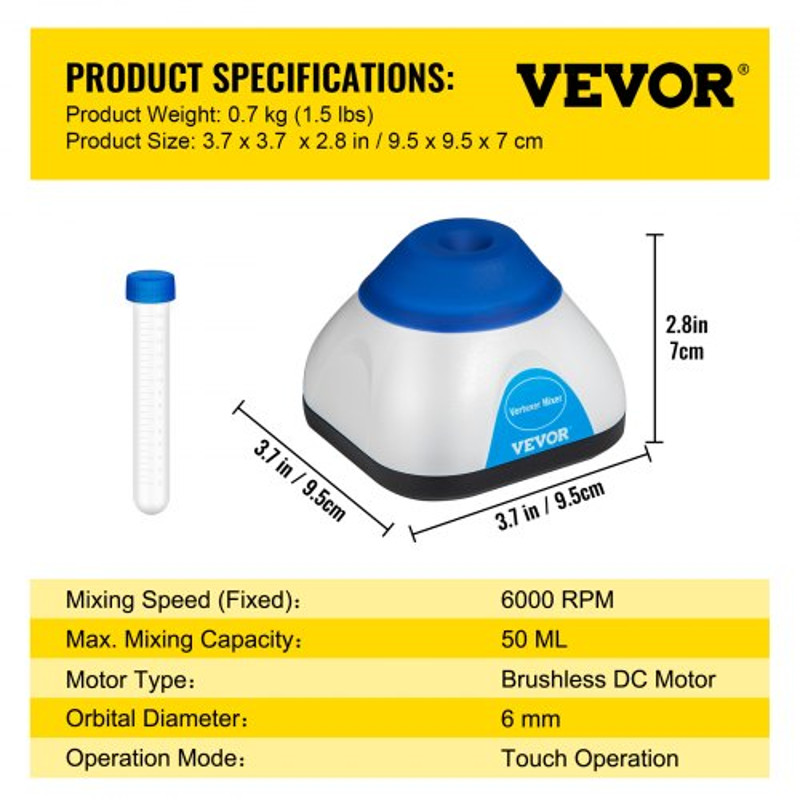 Mini Vortex Mixer Lab Vortex Mixer Shaker RPM, High-Speed Touch Operation Mixer for Paint, Ink, Tattoo, and Lab Use