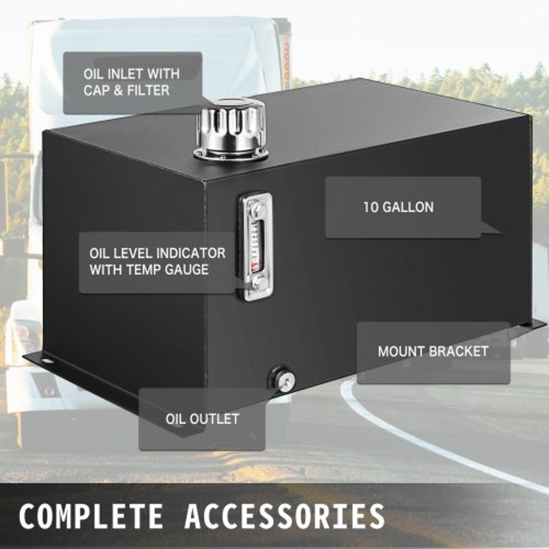 Heavy Duty Hydraulic Reservoir, Gallon Steel Fuel Transfer Tank with Strainer, Temp Gauge, Filter & Breather Cap