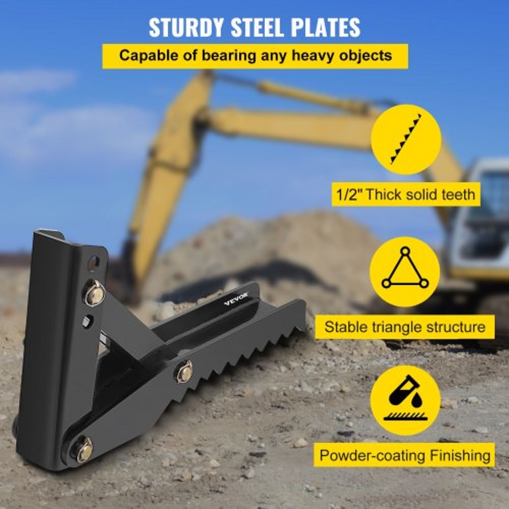 Heavy Duty Weld On Backhoe Thumb, Adjustable Excavator Hoe Clamp with Teeth, Thick Steel Plate, and Bolt-On Design