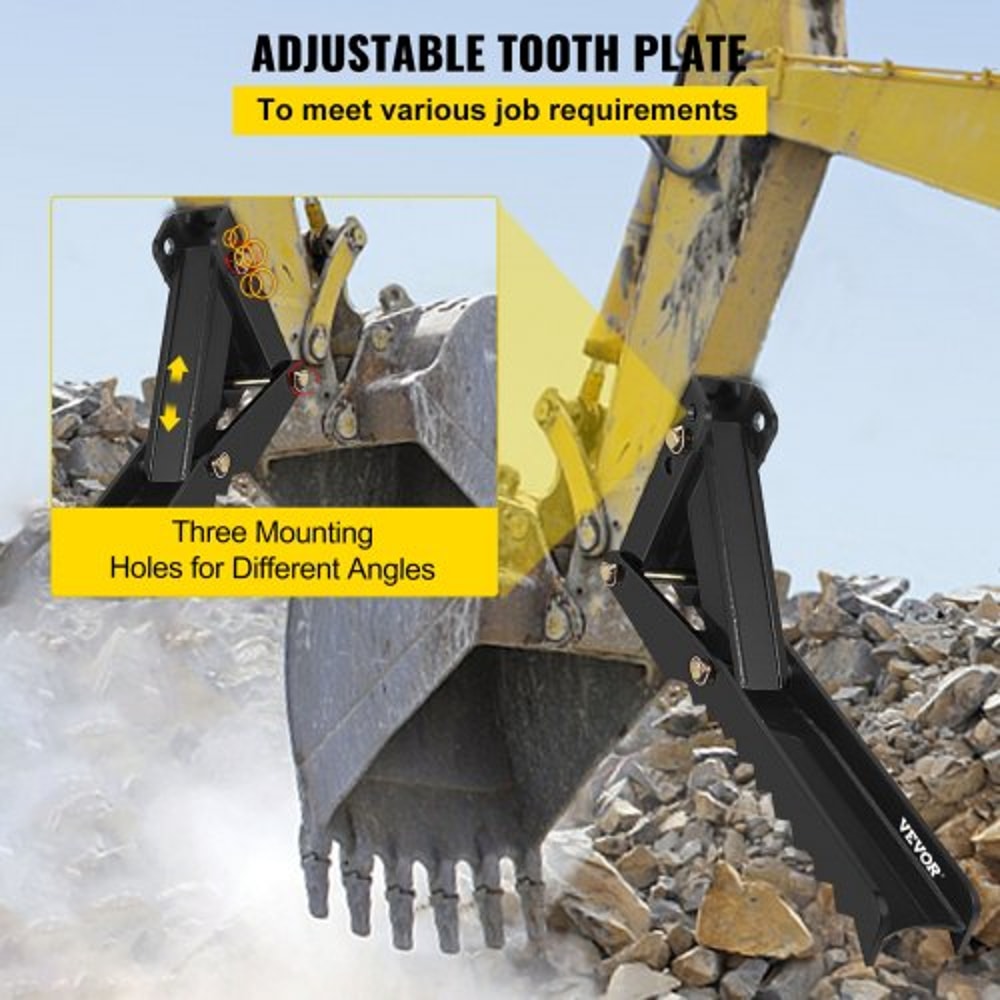 Heavy Duty Weld On Backhoe Thumb, Adjustable Excavator Hoe Clamp with Teeth, Thick Steel Plate, and Bolt-On Design