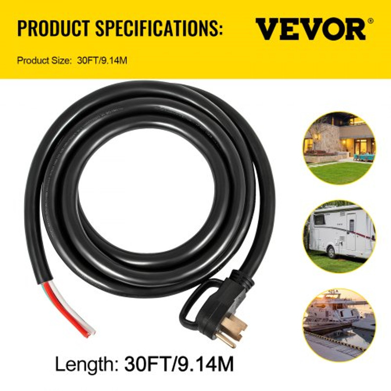 Amp Generator Power Cord STW, RV Extension Cord NEMA Bare Wire for Portable Generator, Motorhome, Home Backup & Outdoor
