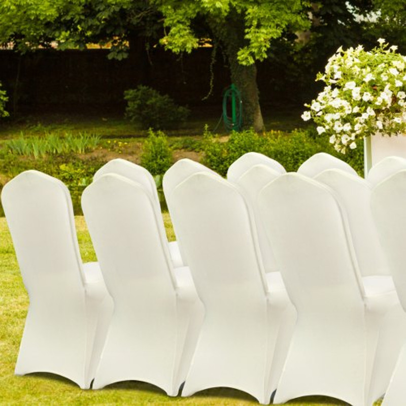 100Pack Ivory White Universal Fitted Chair Covers Stretch Spandex Slipcovers For Weddings Banquets 0