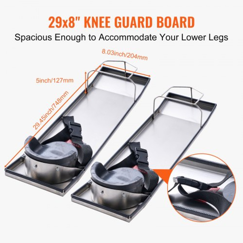 Stainless Steel Slider Knee Boards, Concrete Sliders Pair with Thick Knee Pads & Board Straps, Heavy-Duty Kneedboards