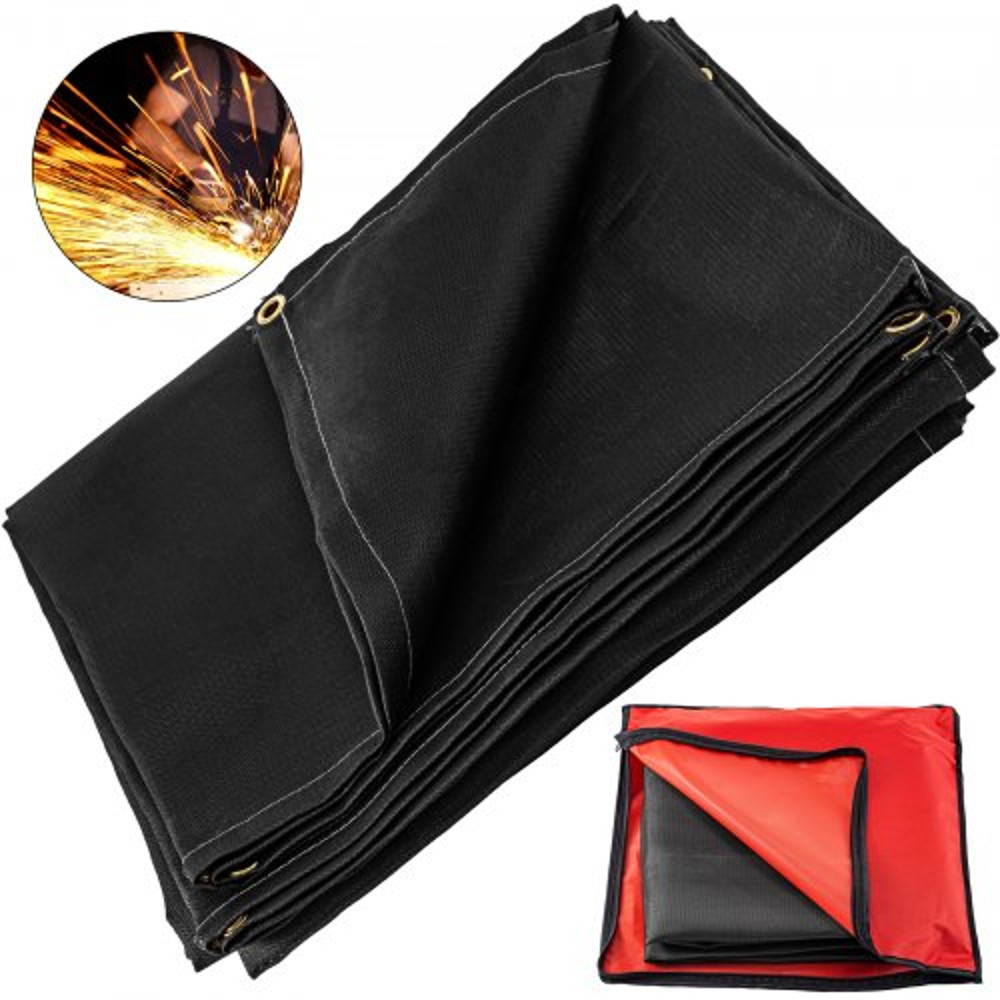 Welding Blanket Black, Portable Fiberglass Fire Retardant Blanket, Thermal Resistant Welding Mat with Carry Bag