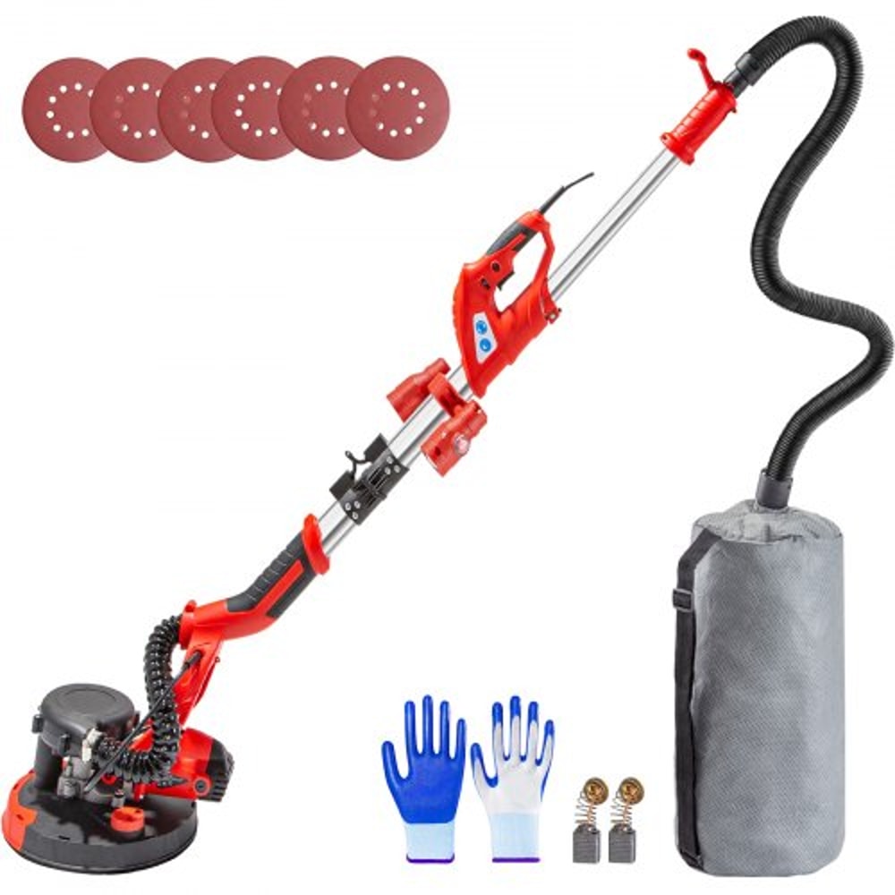 Electric Drywall Sander, Foldable Sheetrock Sander with Adjustable Handle, Speed Control, LED Light, Vacuum Bag