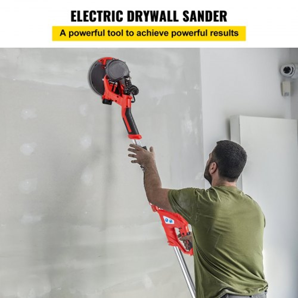 Electric Drywall Sander, Foldable Sheetrock Sander with Adjustable Handle, Speed Control, LED Light, Vacuum Bag