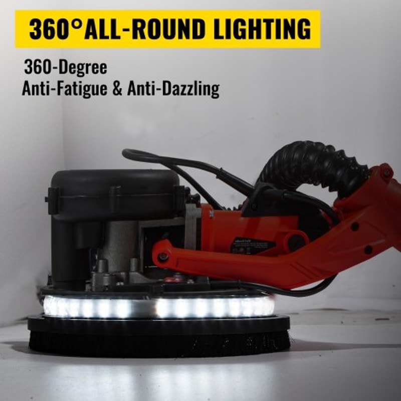 Electric Drywall Sander with LED Strip Light, Foldable Sheetrock Sander with Vacuum Bag, Variable Speed & Telescopic