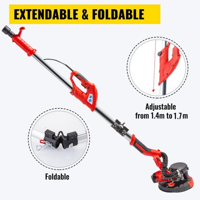 Electric Sander Variable Speed, Foldable Drywall Sander with Telescope Handle, Sanding Discs & Dust-Free Vacuum Bag