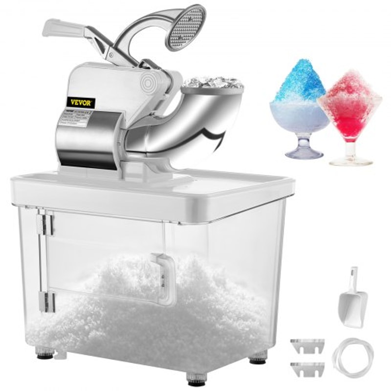 Commercial Ice Crusher, Electric Snow Cone Machine with Dual Blades, Stainless Steel Shaved Ice Machine for Restaurants