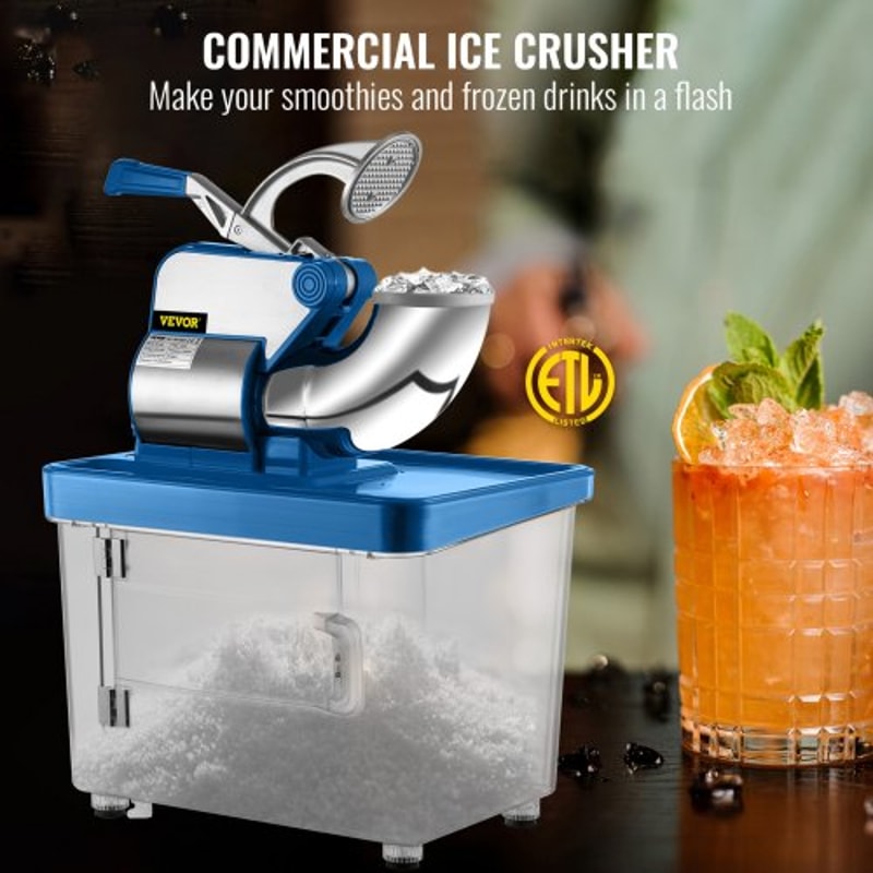 Commercial Ice Crusher, Electric Snow Cone Machine with Dual Blades & Stainless Steel Shaved Ice Storage for Restaurants