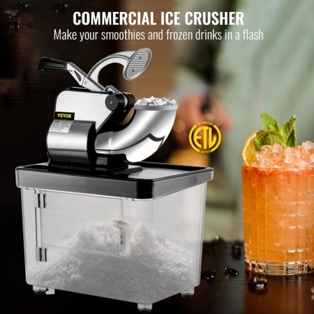 Stainless Steel Shaved Ice Machine, Commercial Snow Cone Maker with Dual Blades, Ice Crusher for Home, Bars & Food