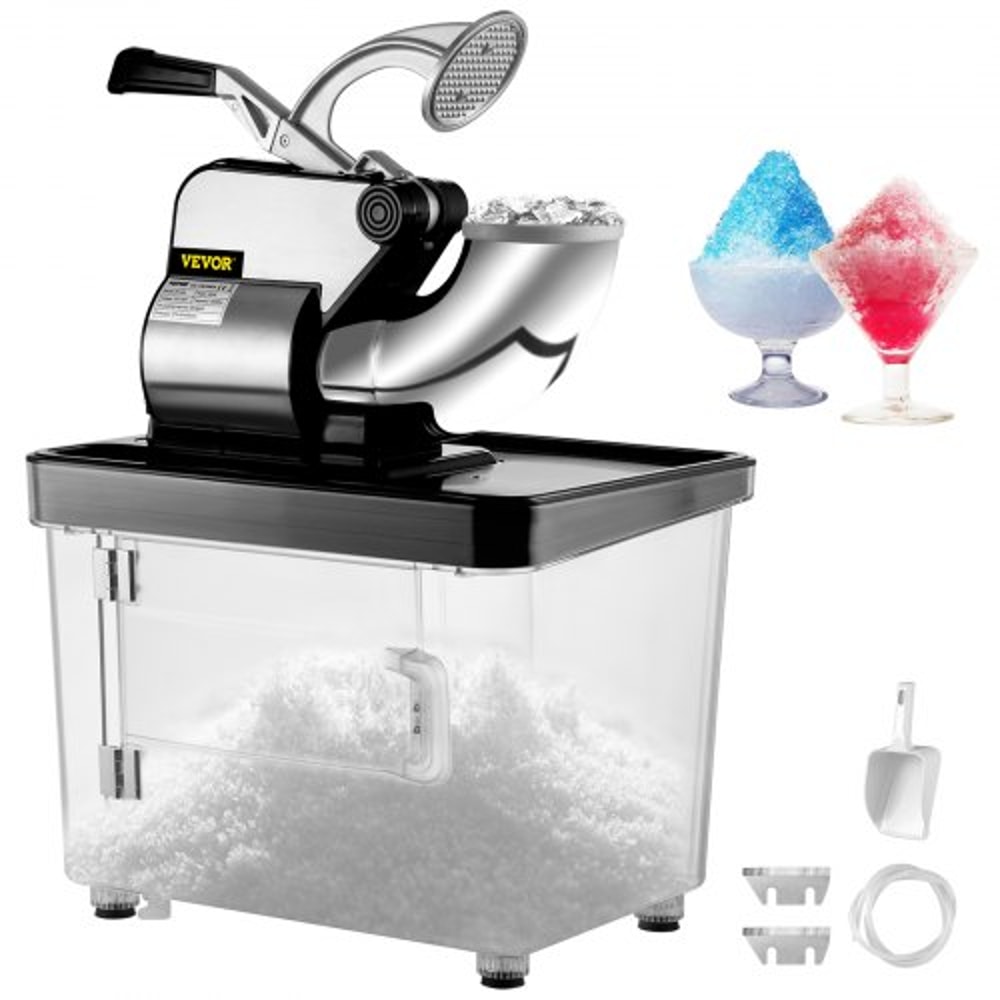 Stainless Steel Shaved Ice Machine, Commercial Snow Cone Maker with Dual Blades, Ice Crusher for Home, Bars & Food