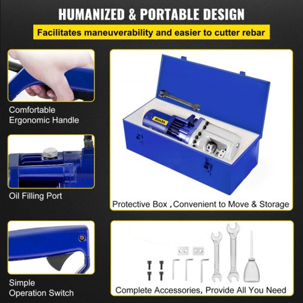 Rebar Cutter Electric Hydraulic, Cut Rebar in 4.5 Seconds, Industrial-Grade Cutter with Blades & Storage Case