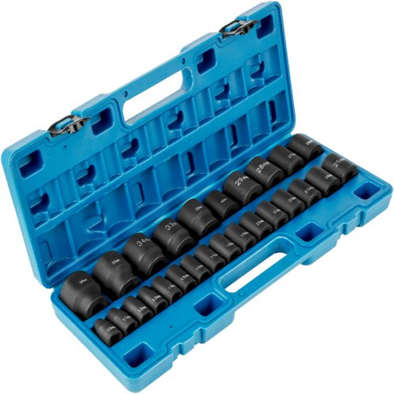 26-Piece 1/2" Drive Impact Socket Set, CR-V Steel 6-Point Shallow Sockets (10mm-36mm) with Storage Case