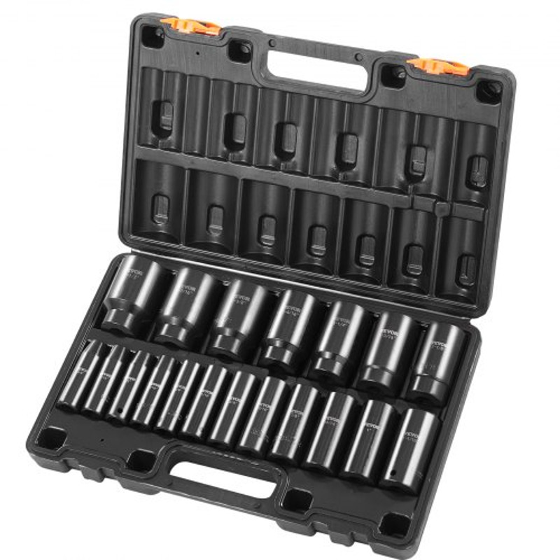 19Piece 12 Impact Socket Set Deep SAE 6Point Sockets For Trucks Industrial Use Rugged Chrome Vanad 1
