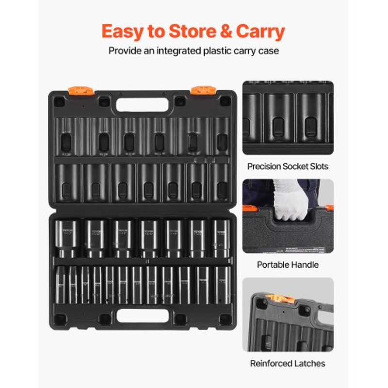 19Piece 12 Impact Socket Set Deep SAE 6Point Sockets For Trucks Industrial Use Rugged Chrome Vanad 7