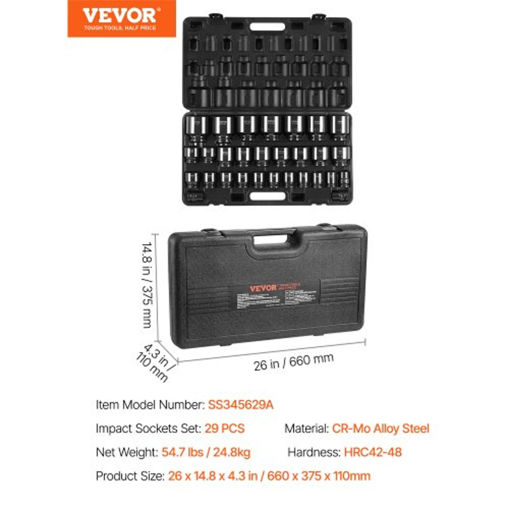 34 Drive Impact Socket Set 29Piece 6Point SAE Sockets 34 To 212 CRM0 Steel With Storage Cage 7