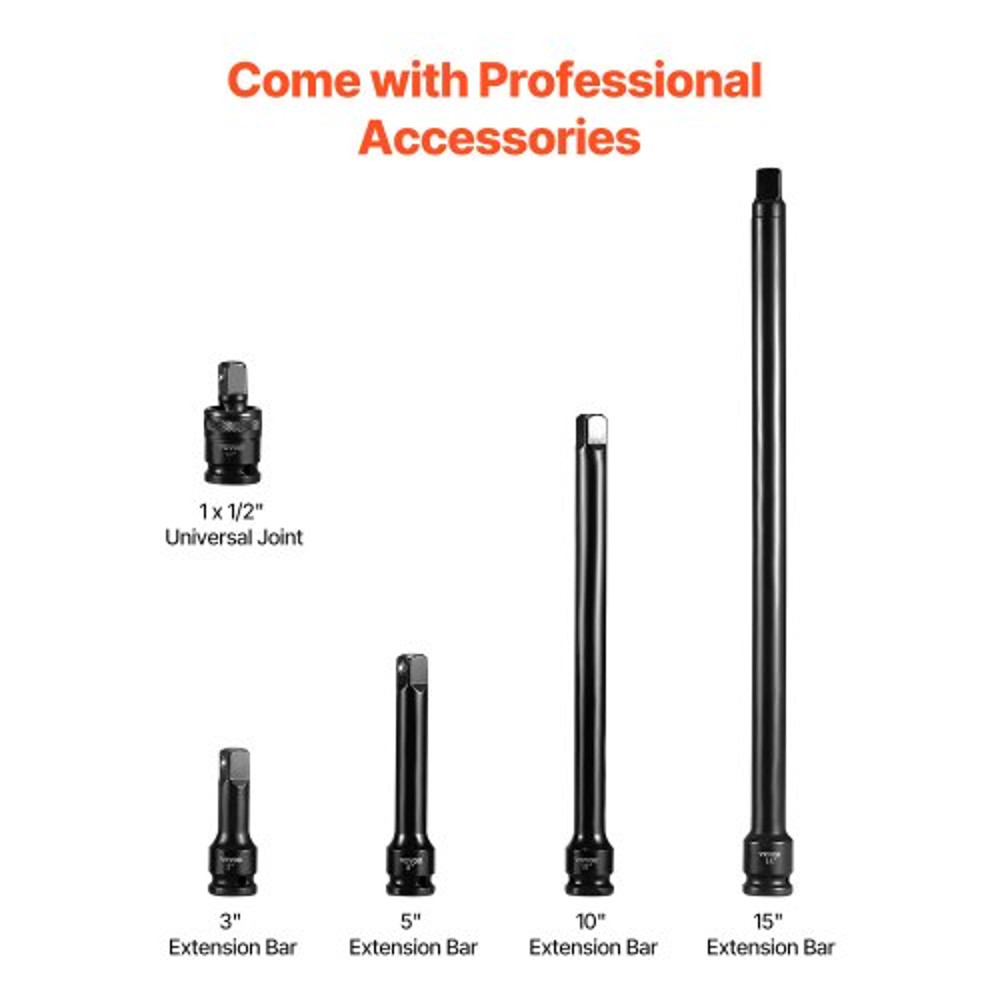 43Piece 12 Drive Impact Socket Set 6Point Metric Sockets 930mm Standard Deep Includes Extensions 4