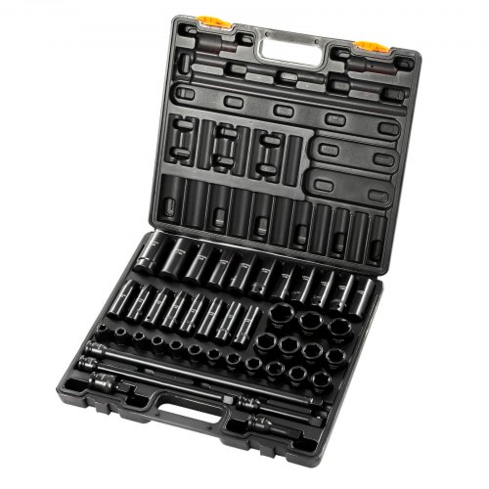 43Piece 12 Drive Impact Socket Set 6Point Metric Sockets 930mm Standard Deep Includes Extensions 8