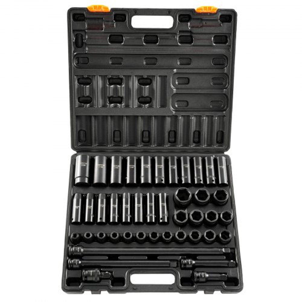 43Piece 12 Drive Impact Socket Set 6Point Metric Sockets 930mm Standard Deep Includes Extensions 10