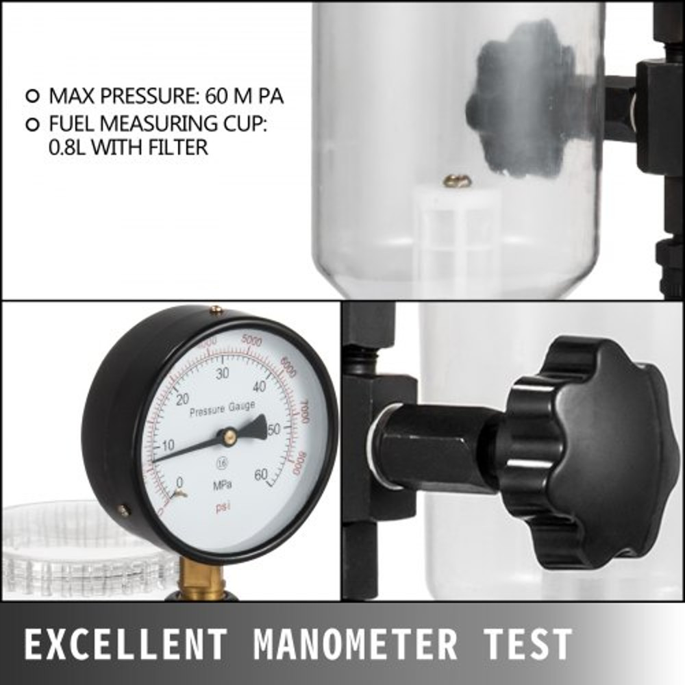 400Bar 6000PSI Diesel Fuel Injector Tester Dual Scale Gauge Pop Pressure Tester Kit For Adjusting 3