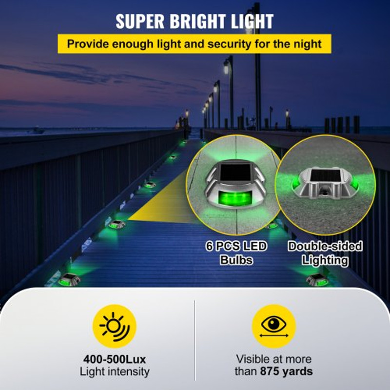 Solar Deck Lights Waterproof 4Pack Wireless Dock Lights With 6 Bright Green LEDs For Path Garden Wa 5