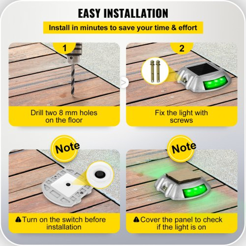 Solar Deck Lights Waterproof 4Pack Wireless Dock Lights With 6 Bright Green LEDs For Path Garden Wa 6