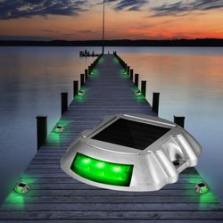 solar deck lights waterproof 4-pack, wireless dock lights with 6 bright green leds for path, garden, walkway & steps